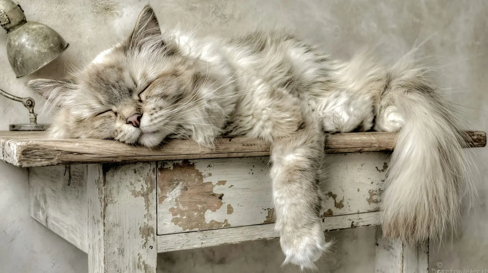 Fur over peeling paint. Sleep as a complete occupation.