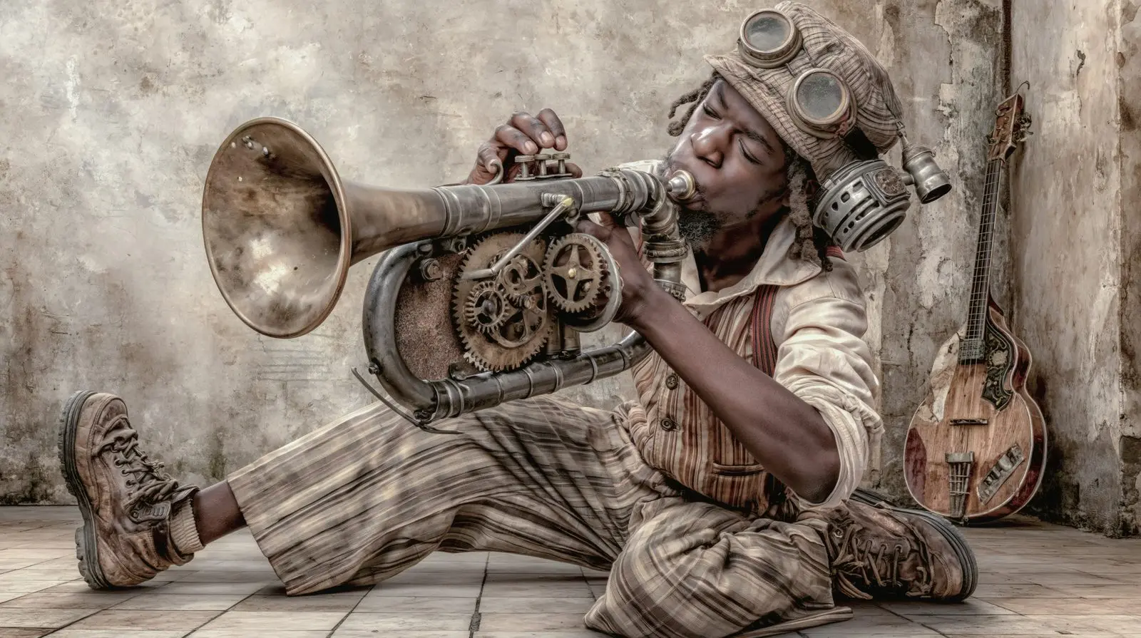 He plays what he built. The shop is the concert hall.